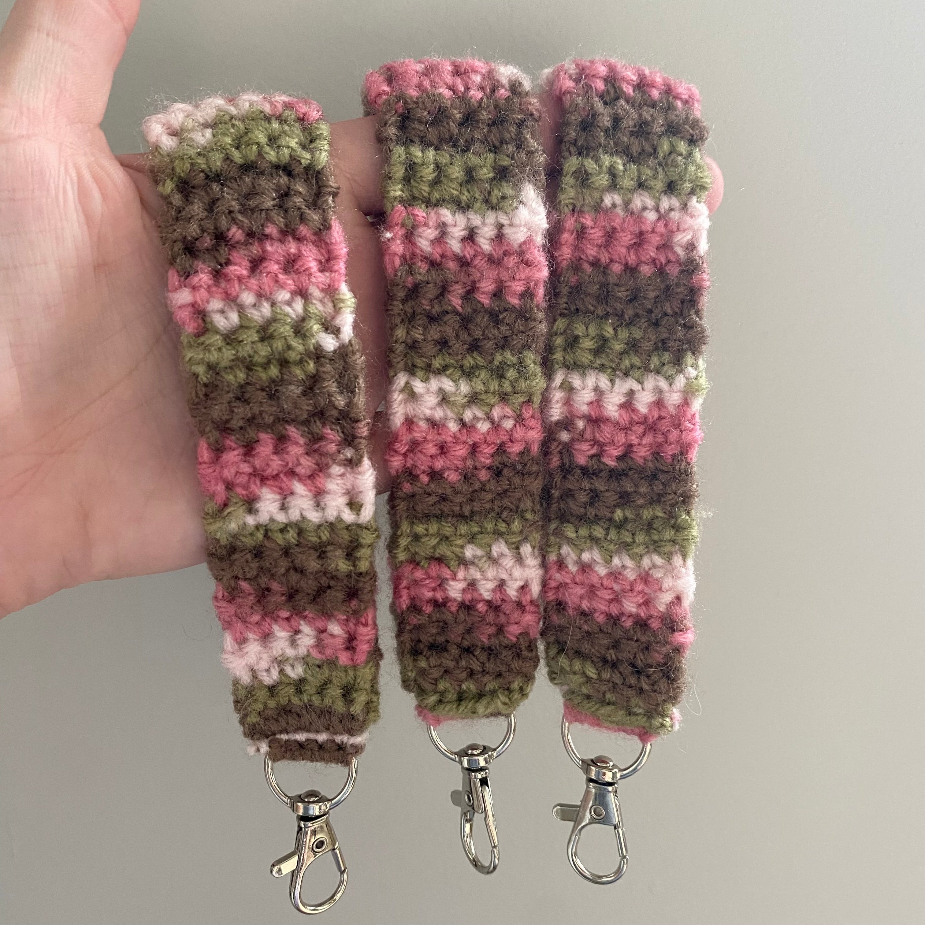 Crochet Keychain Pink, Green, and Brown